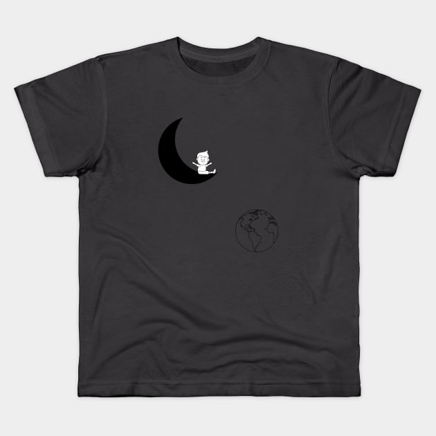 Boy on the moon Kids T-Shirt by S-L-M-N